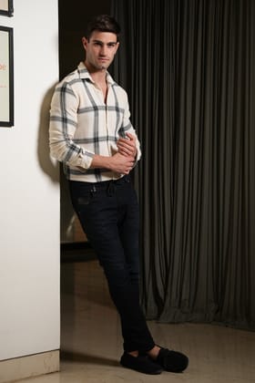 Blog - Textured Check Shirt - Beige-M-40 / BEIGE