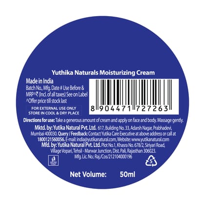 Yuthika Intense Winter Care Cream 50ml, Non Greasy Daily Moisturizing Cream for Dry to Very Dry Skin, Face Moisturizer