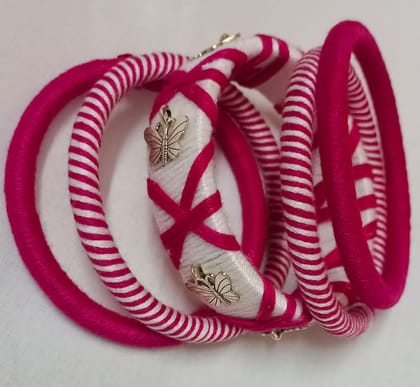 Vibrant Cotton Thread Bangles - Red & White Striped Design