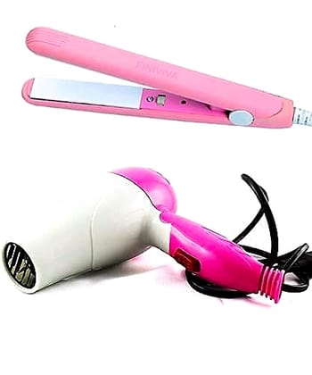 DC Hair Dryer With Fold Able Handle And Mini Hair Straightener Travel Friendly Pack Of 2 (Brand - Nova) by Ruhi Import Store