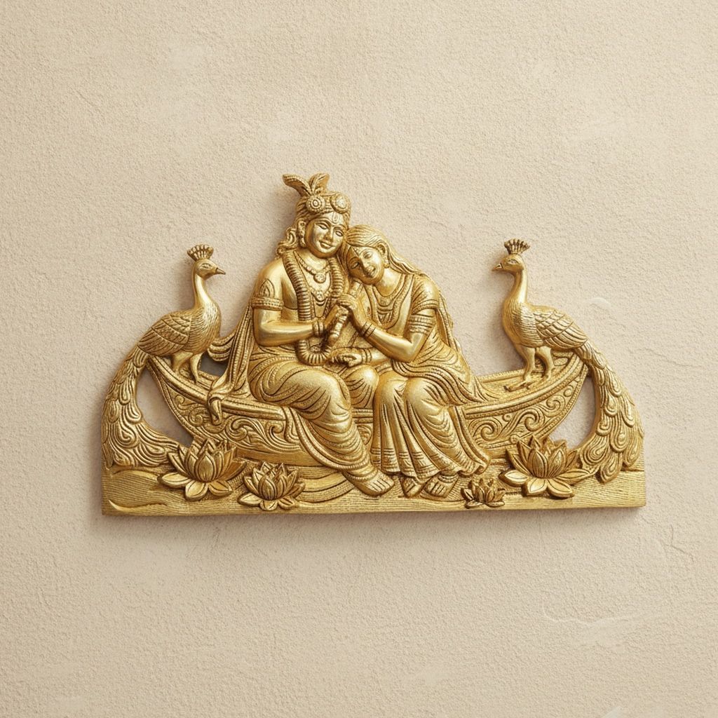 Brass Radha Krishna Wall Hanging Plate | Radha Krishna Wall Art | Decorative Brass Couple Idol, Height : 9.5 Inch (BSMAS1954 E)