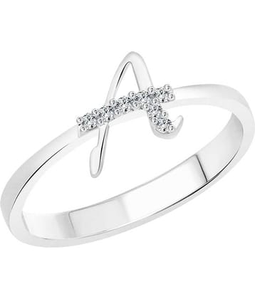 Vighnaharta Initial ''A'' Alphabet (Cz) Silver & Rhodium Plated Ring
