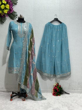 Designer Party Wear Top And Plazzo With Dupatta With Sequence Work Designer Party Wear Top And Plazzo With Dupatta With Sequence Work