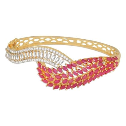 Gold-Plated Bangle Bracelet with Ruby Marquise and White Cry Gold-Plated Bangle Bracelet with Ruby Marquise and White Cry
