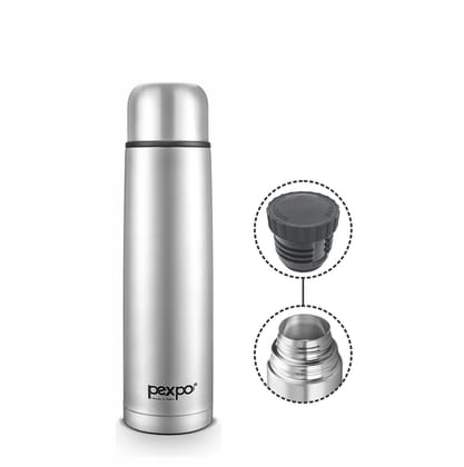 Pexpo Stainless Steel 24 Hours Hot & Cold Water Bottle/Flask, 350ml, Silver, Flexo | Durable & Odorless
