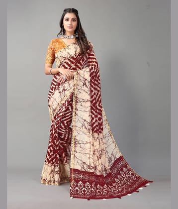 Samah Cotton Printed Saree With Unstitched Blouse Piece ( Cream )