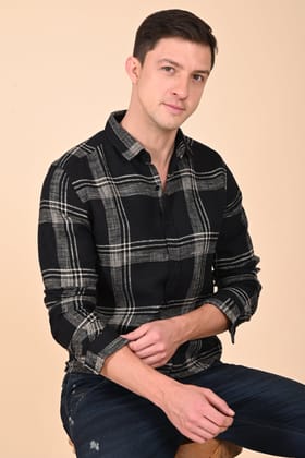 Atticus - Cotton Slub Check Shirt - Black-L-42 / BLACK