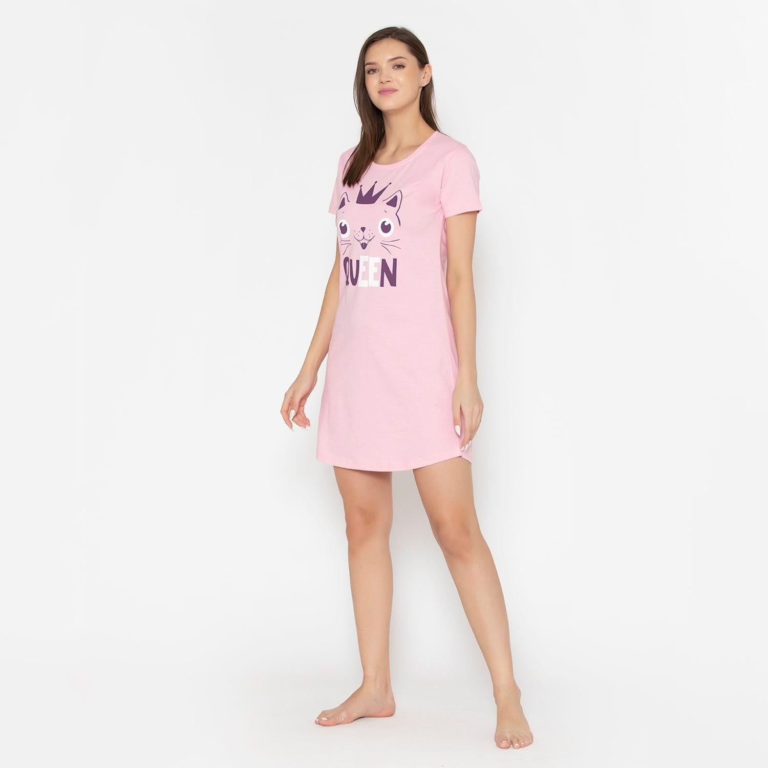 Women Cotton Sleepshirt - Orchid Pink Orchid Pink M