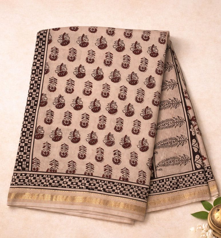 Bagh Print Maheshwari Cotton-Silk Saree – Hand Block Printed