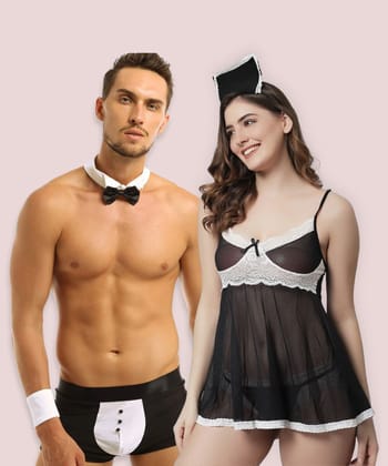 Costume For Him & Her - Maid and Butler-XL / M / Black and White