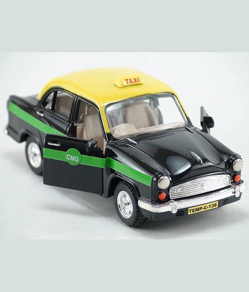Ambassador Taxi car Toy, Pull Back Action, Excellent Body Graphics, Door openable Pack of 1