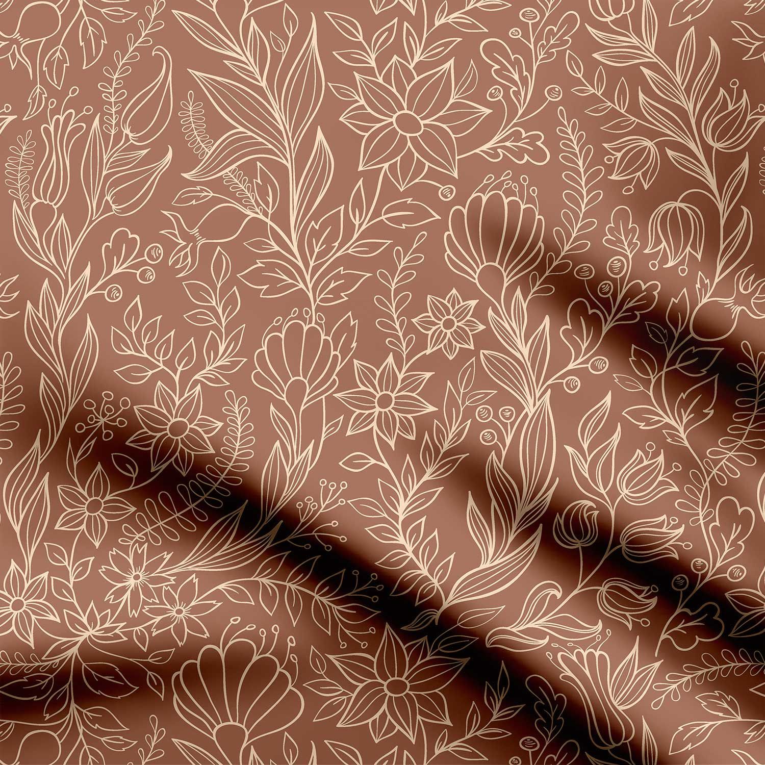 Doodle Leaves Pattern Abstract Print Fabric-Cotton