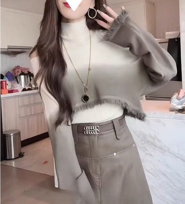 Fall knit two piece top-Brown / XS