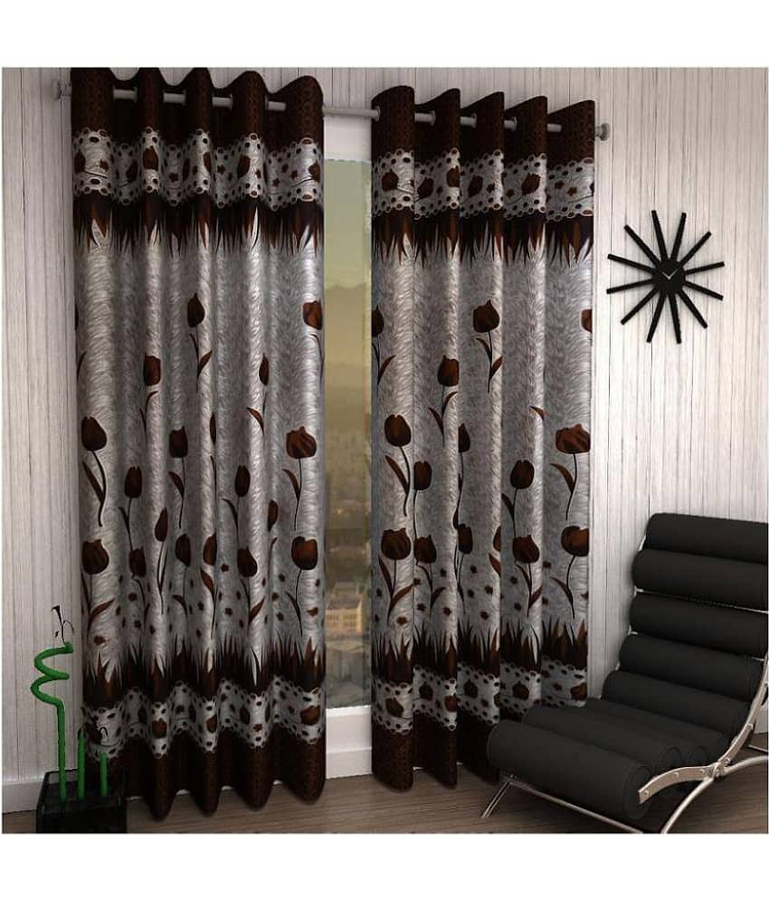 Tanishka Fabs Printed Transparent Eyelet Door Curtain 7 ft Pack of 2 -Brown
