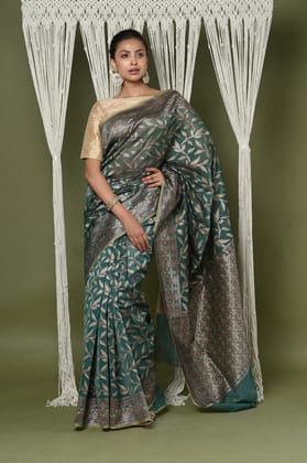 Exclusive High Quality Handloom Banarasi Cotton Saree with Beautiful Abstract Print- Green