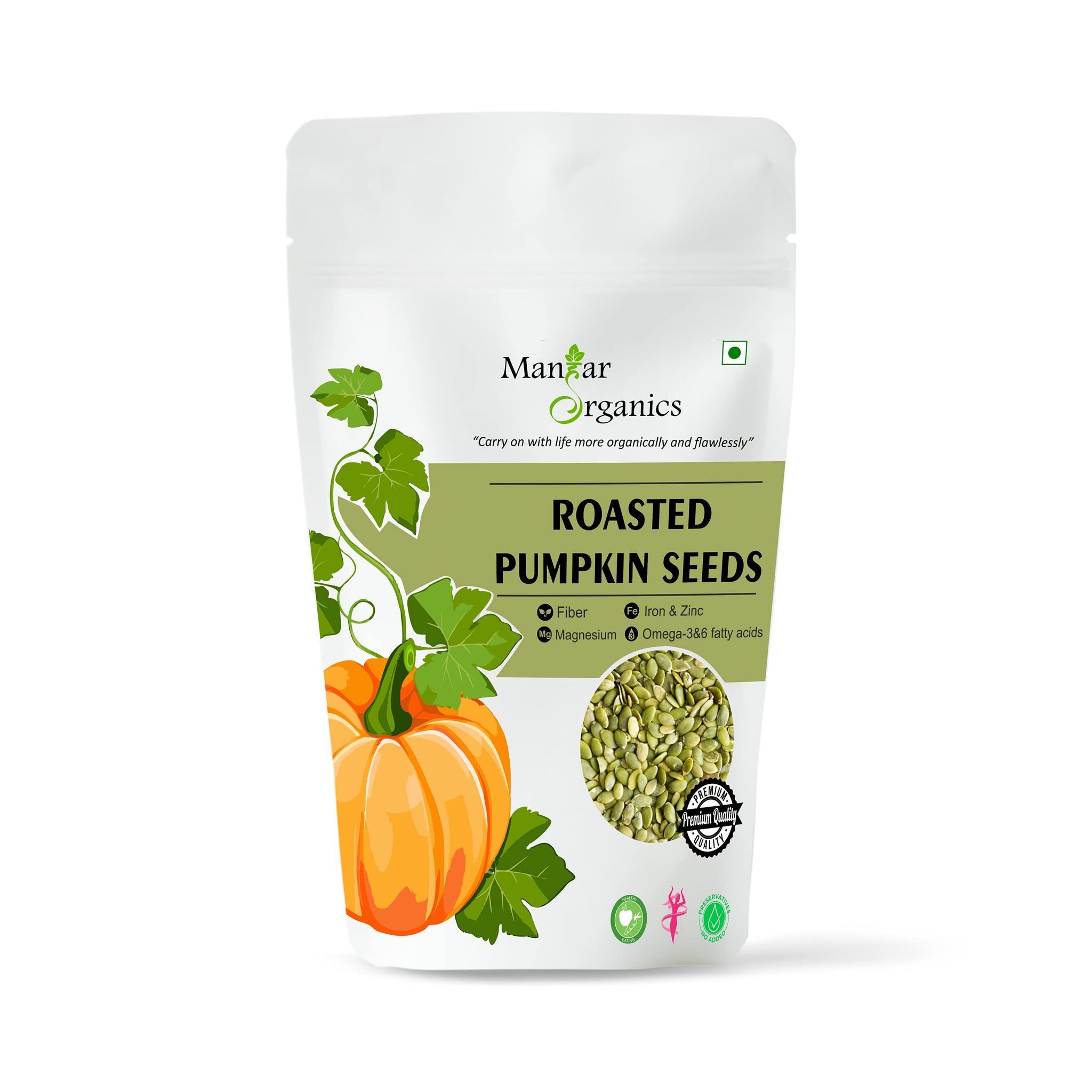 ManHar Organics Roasted Pumpkin Seeds 500gm for eating- AAA Grade |Protein and Fiber Rich Superfood