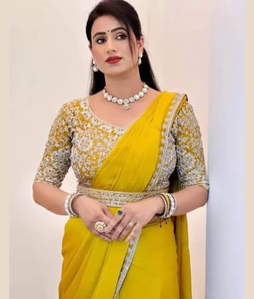 Today Deal Silk Embroidered Saree With Unstitched Blouse Piece ( Yellow )