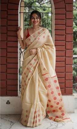 Women's Soft Lilan Printed Saree With Unstitched Blouse 5.5Mtr (Cream)-PID63660