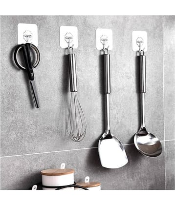 DAKADU Pack of 18 Adhesive Hooks for Walls Heavy Duty Utility Hook Transparent Reusable No Drill Wall Hangers for Key Holder Calendars Photo Frame Cloth Decoration Kitchen Tools Bathroom