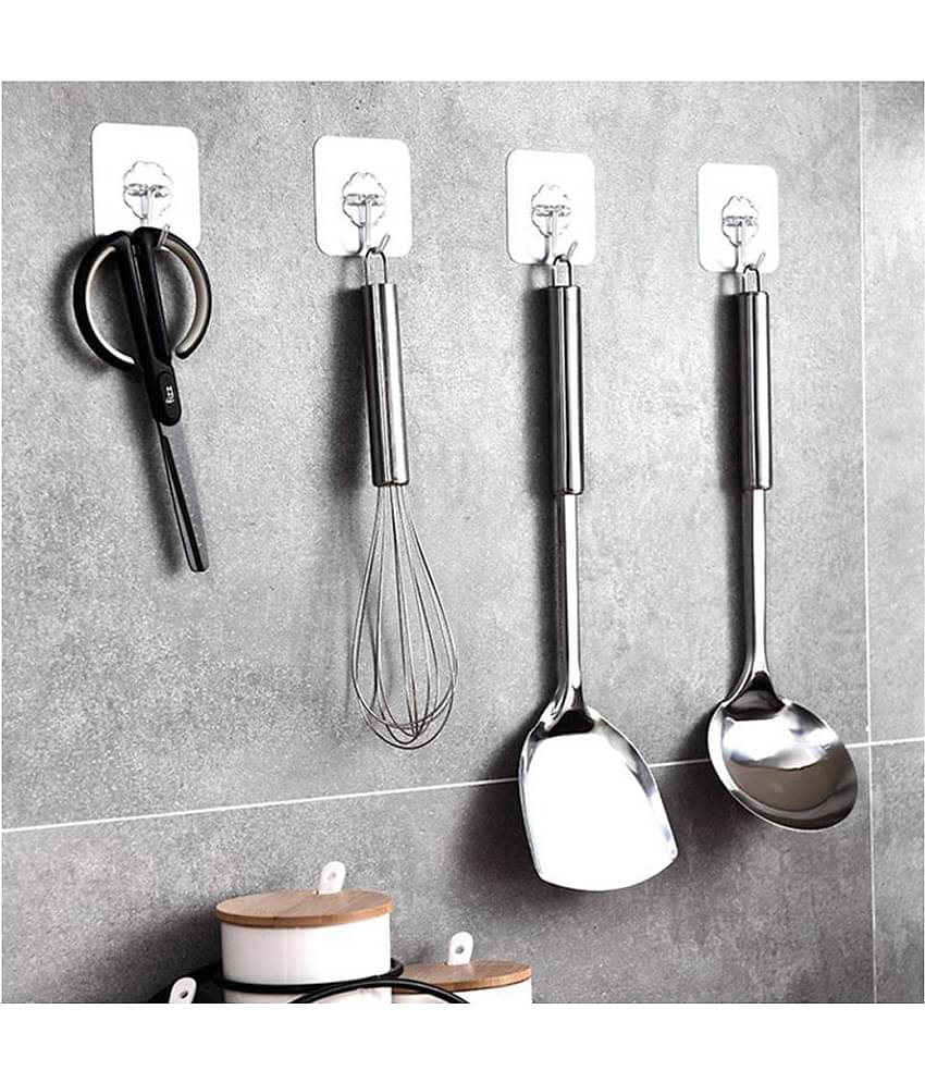 DAKADU Pack of 18 Adhesive Hooks for Walls Heavy Duty Utility Hook Transparent Reusable No Drill Wall Hangers for Key Holder Calendars Photo Frame Cloth Decoration Kitchen Tools Bathroom