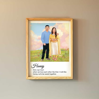 Rectangle Photo based Family Illustration Portrait - Couple outings-1,2 / 12x16 inches / Canvas Roll