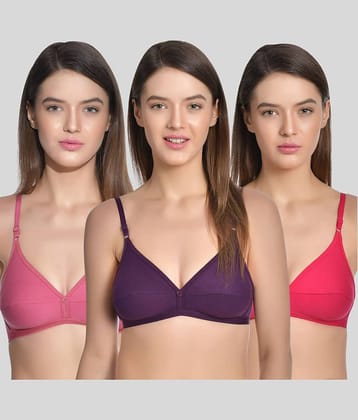AIMLY Pack of 3 Cotton Non Padded Women's Everyday Bra ( Fluorescent Pink )