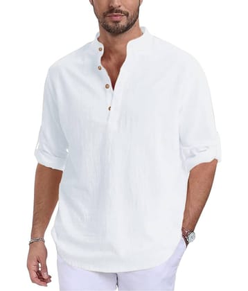 VIMASUTI Cotton Plain Shirt Style Kurta For Men ( White )