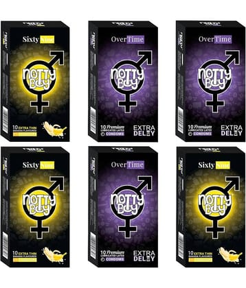 NottyBoy Extra Time and Banana Flavour, Ultra Thin Combo Pack Condoms For Men - 60 Units