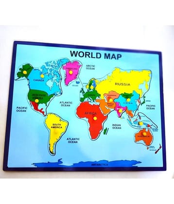 Peters Pence Wooden World Map Puzzle Tray with Knobs for Kids  Multicolor- Educational