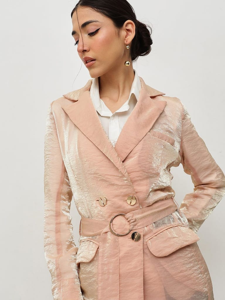 Peach Metallic Belted Blazer