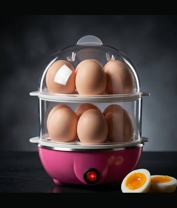 Electric Egg Boiler, Pink and White, Automatic Shut-Off, 14 Egg Capacity, Plastic and Steel Construction, 10-Minute Cooking Time