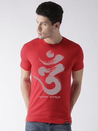 Young Trendz Bio-Wash Cotton Half Sleeve OMM Graphic Printed RED T-Shirt-RED / Medium / 100% Bio Wash Cotton