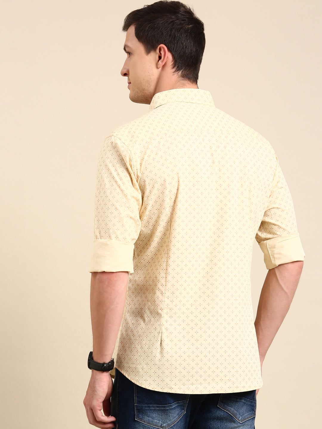 Beige Printed Full Sleeves Shirt-40
