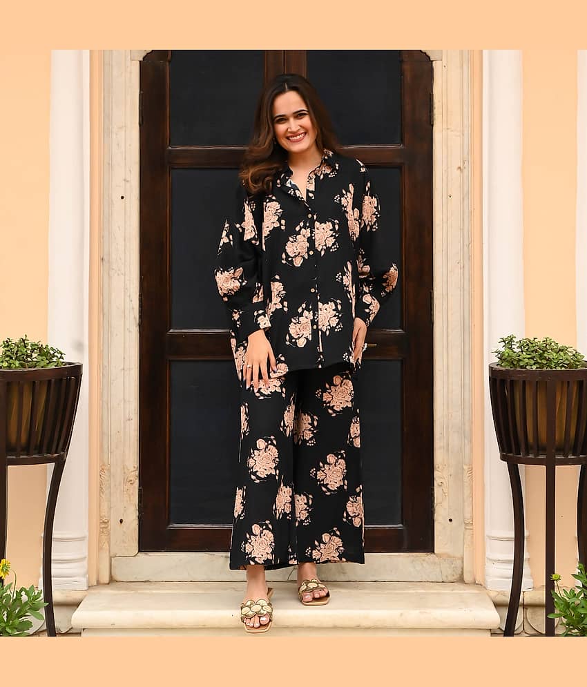 Sidhidata Women Printed Kurta With Palazzos Co-Ord Set ( Black )