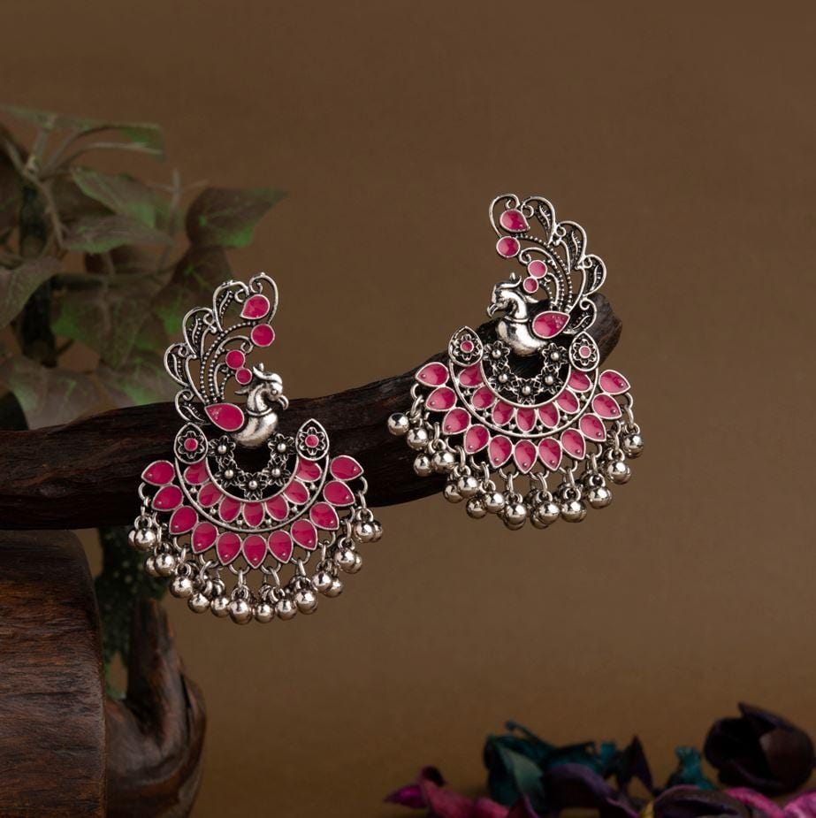 Silver Plated Peacock Designed Enamel Artwork With Beads Fas