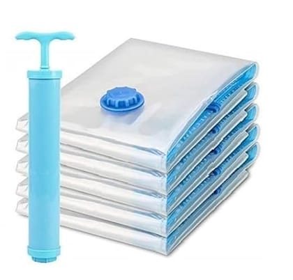 5 Pcs Vacuum Storage Bags with Pump Space-Saving, Reusable, Durable, Leak-Proof, Ideal for Clothes, Bedding, Travel, and Home Storage