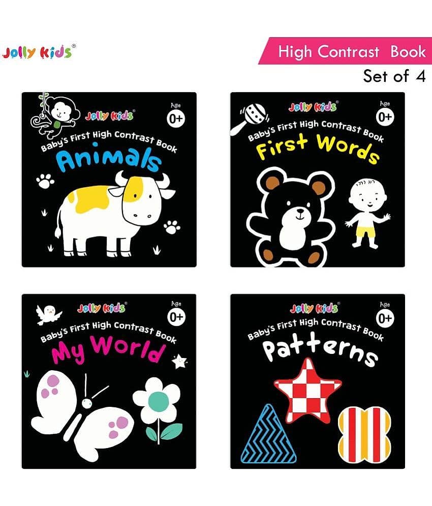 Jolly Kids Baby's First High Contrast Board Books (Set of 4)| Black and White Board Books For Kids Ages 0 - 3 Years