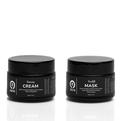 Tatha Skincare Combo: Firming Cream with Peptides & Centella Asiatica (50g) � Tightens Skin & Delays Wrinkles + Facelift Mask with Niacinamide & Centella Asiatica (50g) � Hydrates & Brightens Skin, Gentle Gel Mask, Paraben Free