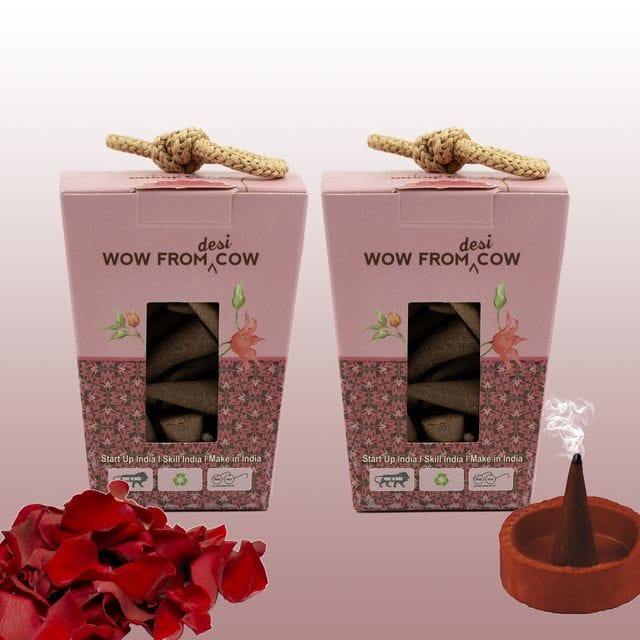 Nandi Panchgavya 100 Percent Cow Dung Rose Dhoop Cones (100 Pcs) with Stand