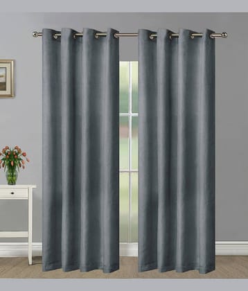 Home Candy Set of 2 Long Door Blackout Room Darkening Eyelet Polyester Grey Curtains ( 274 x 114 cm )