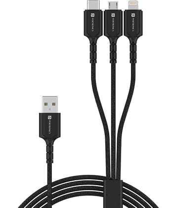 Portronics Konnect A Trio:3-in-1 Multi Functional Cable ,Black (POR 1313)