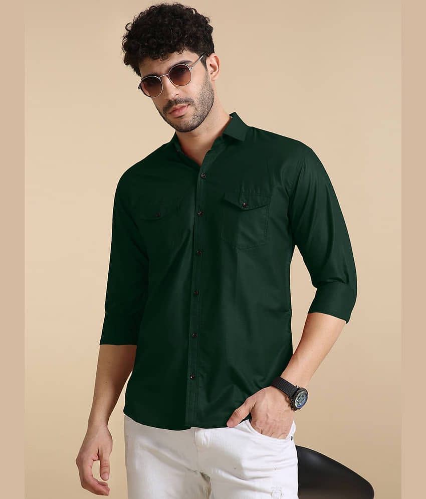 VTEXX Cotton Blend Regular Fit Solids Full Sleeves Men's Casual Shirt - Green ( Pack of 1 )