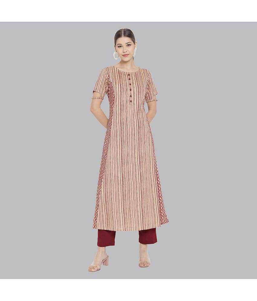 Yash Gallery - Maroon Cotton Women's A-Line Kurti ( Pack of 1 )