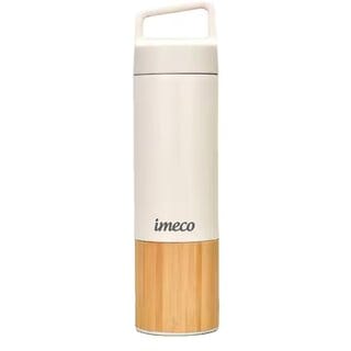 IMECO ECO-EDGE Bamboo Thermos Water Bottle 600 ml White, 24 Hour Hot And Cold, Leakproof And Insulated