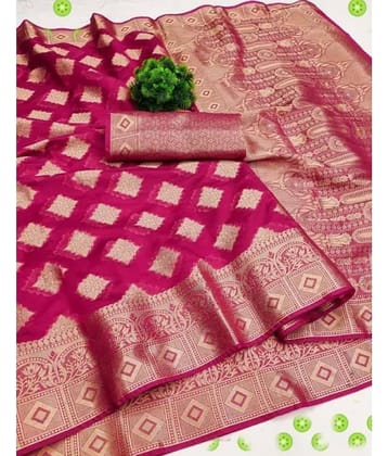 Gullak Organza Embellished Saree With Unstitched Blouse Piece ( Pink )