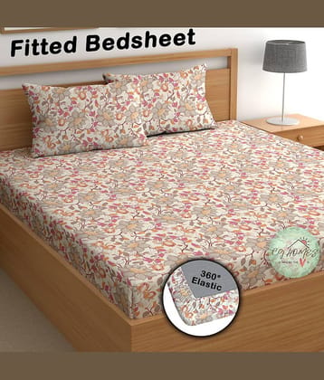 CG HOMES Cotton 1 Double Fitted Bedsheet with 2 Pillow Covers ( 183 cm x 183 cm ) , Pink