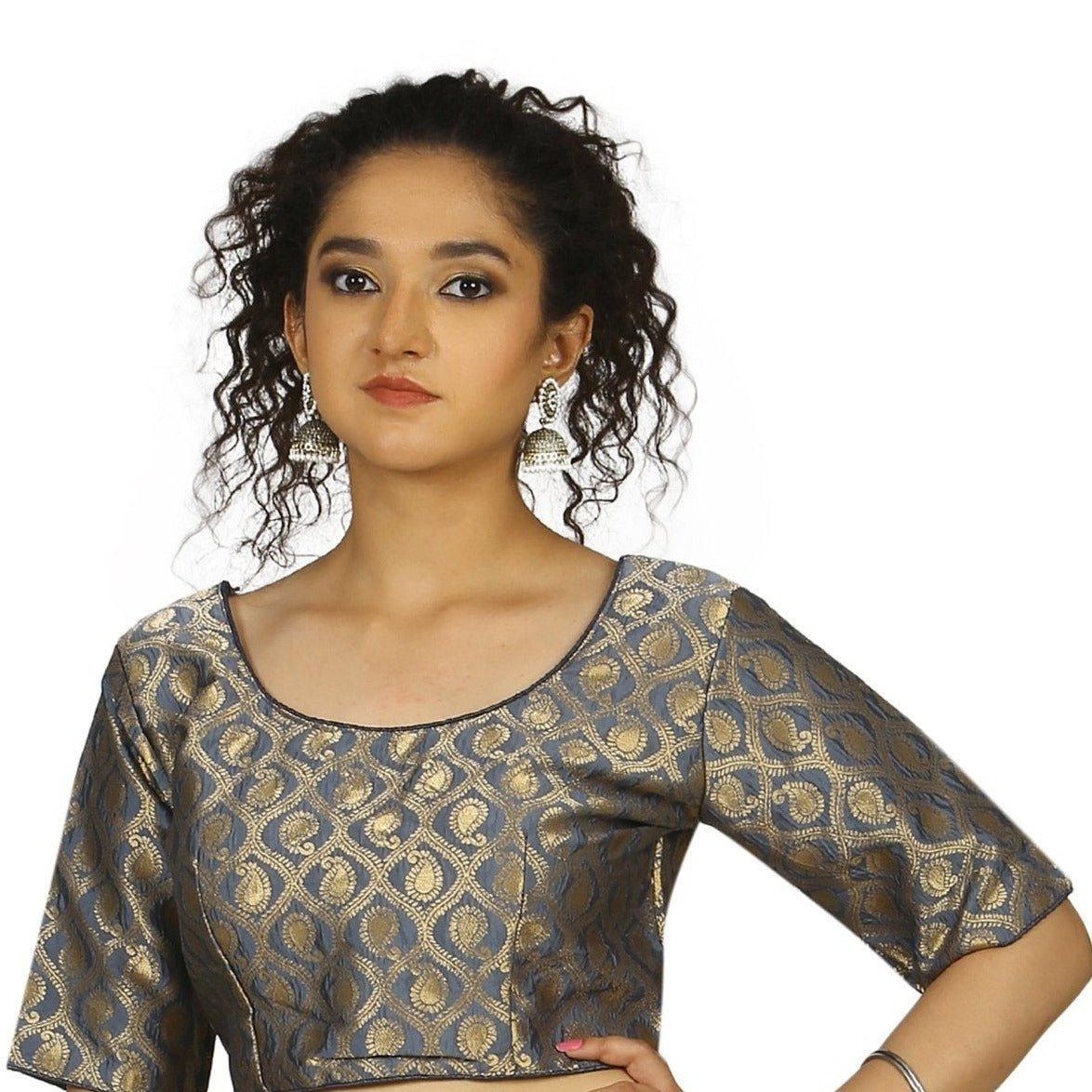 TheHangr Grey Gold Brocade Blouse -  32