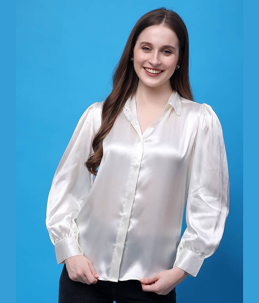 FASHJONS 360 Women Solid Satin Shirt ( Off White )