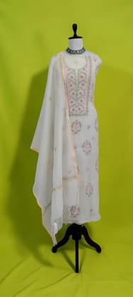 Hand Chikankari Mul Cotton Dress Material with Dupatta, Lucknow Hand Chikankari Mul Cotton Dress Material with Dupatta, Lucknow