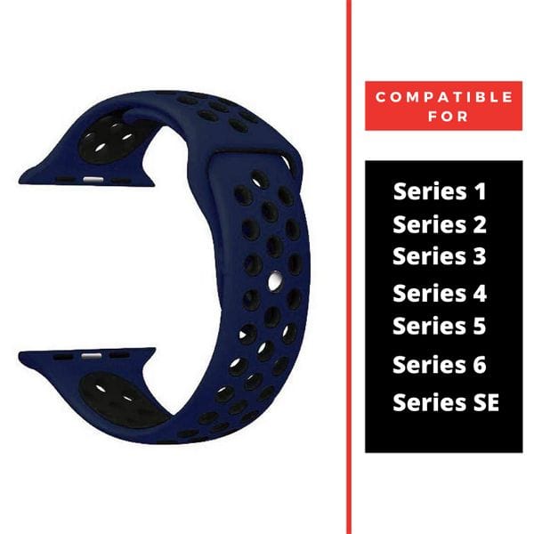 Blue Black Dotted Silicone Strap For Apple Watch Series 7  (38mm/40mm/41mm)
